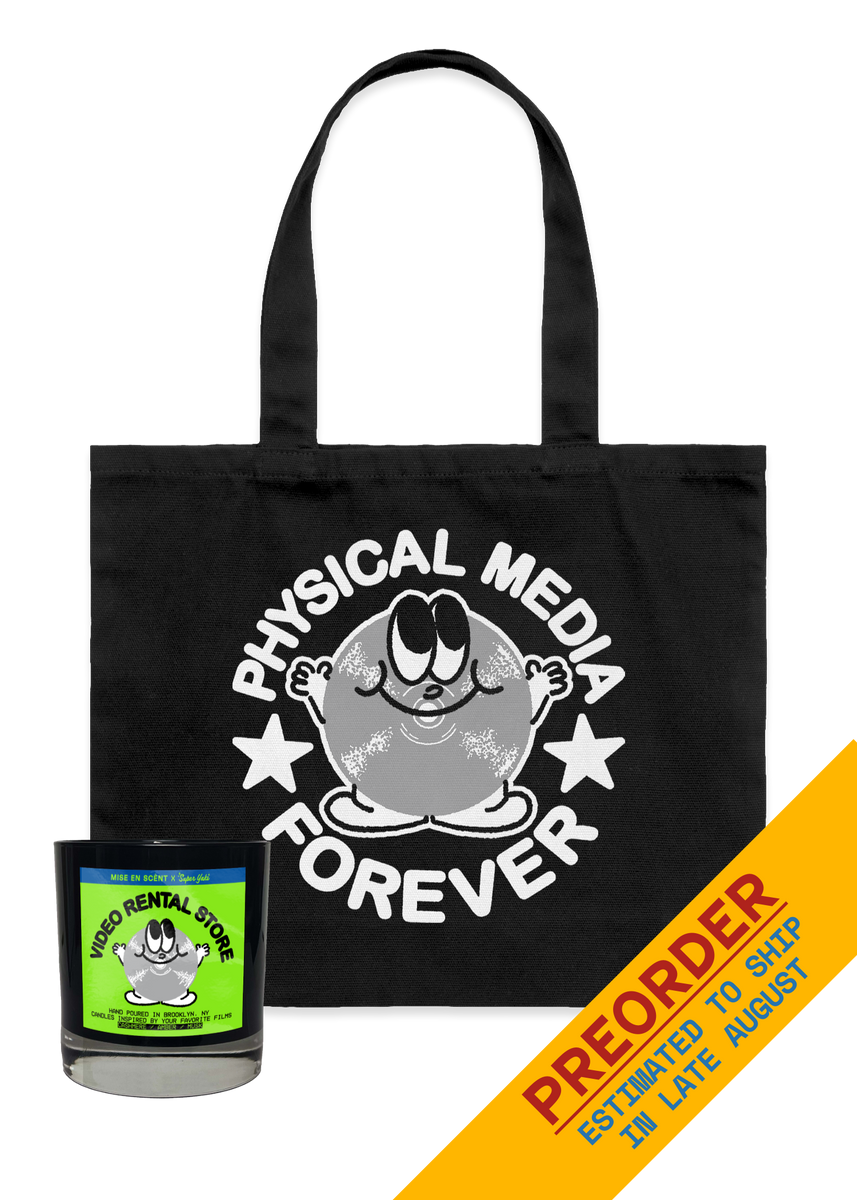 Video Rental Store Candle + Physical Media Forever Tote Bundle