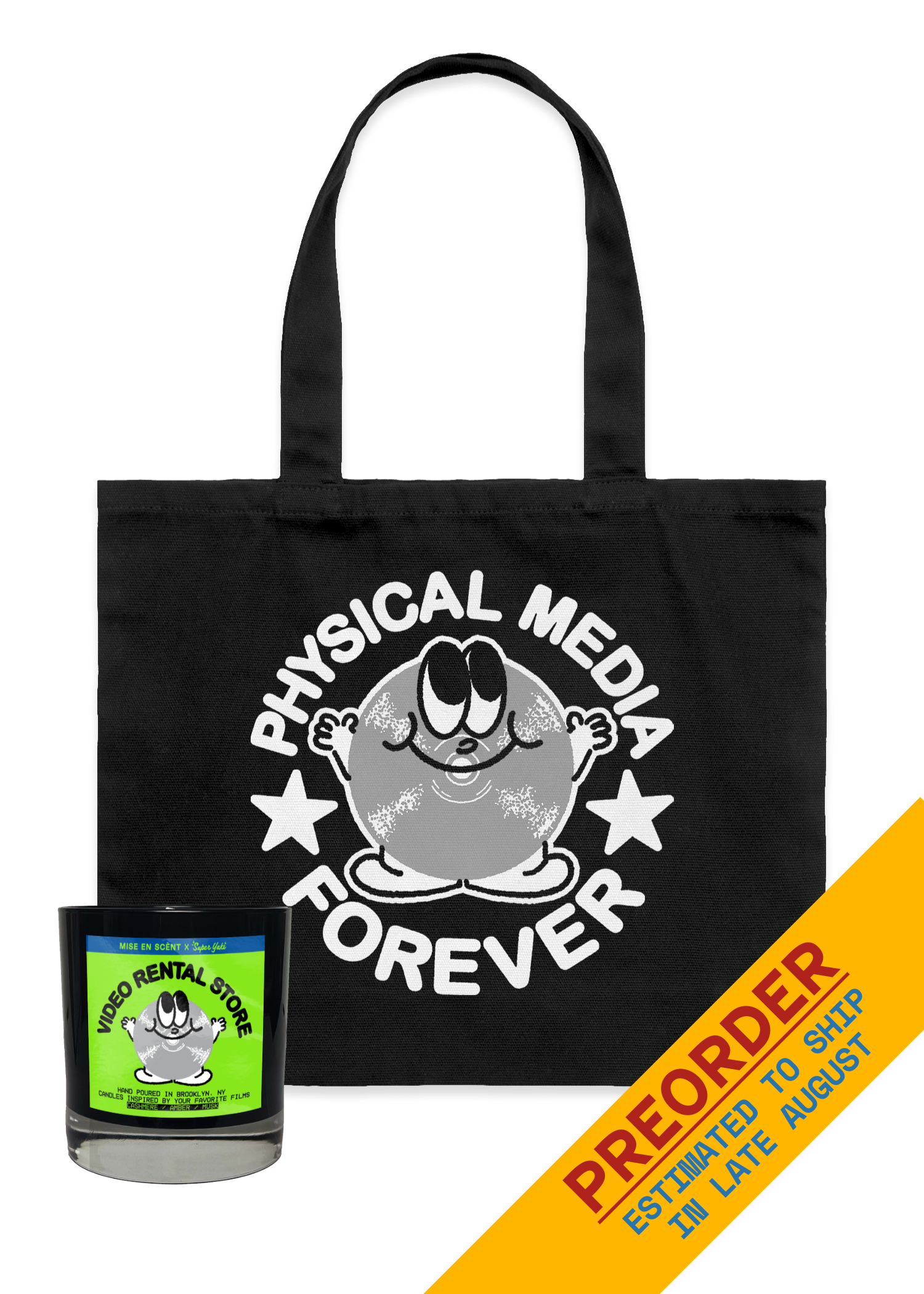 Video Rental Store Candle + Physical Media Forever Tote Bundle
